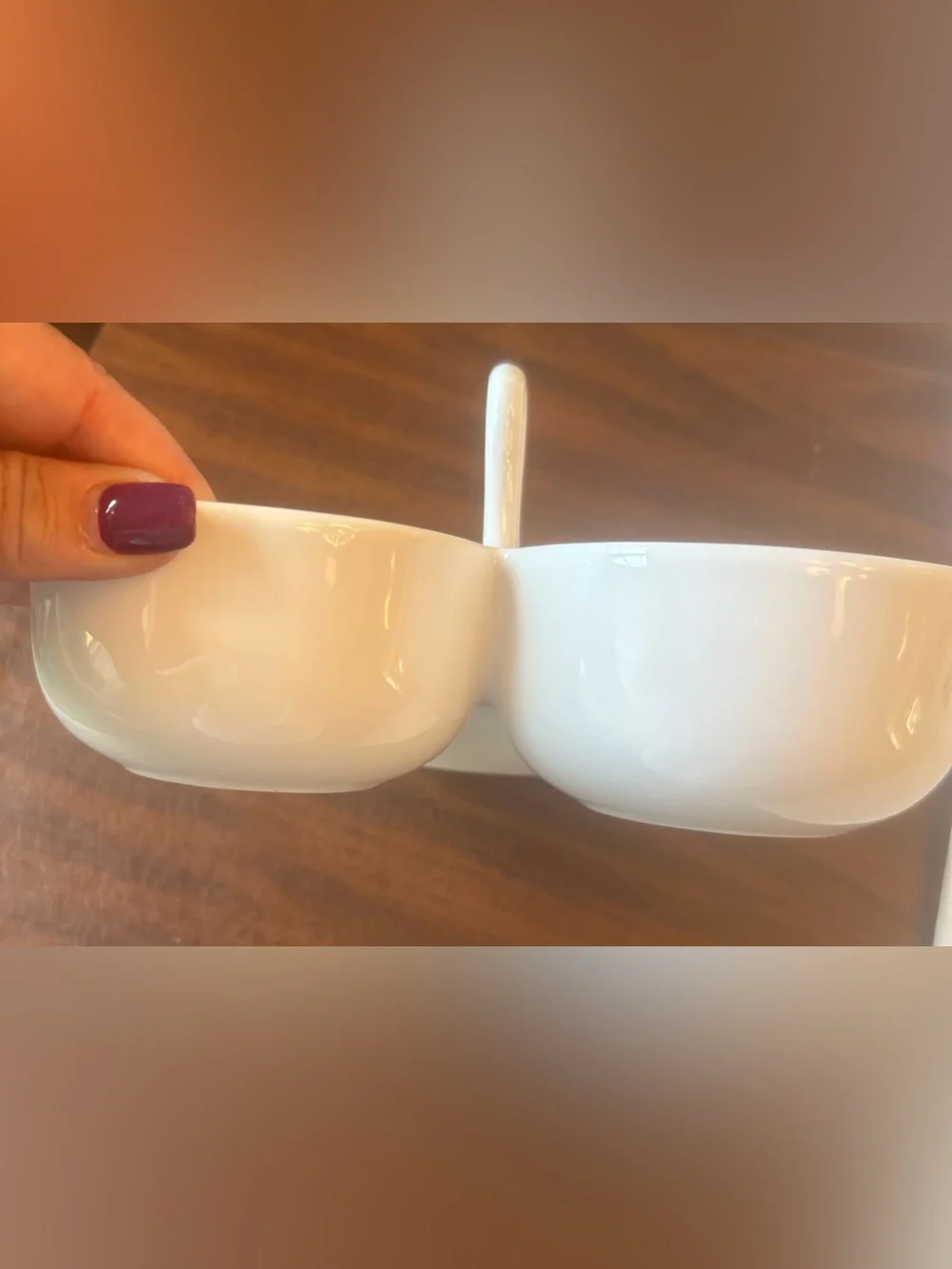 CRATE & BARREL 3 DISH CONDIMENT SERVER WHITE PORCELAIN WITH HANDLE
